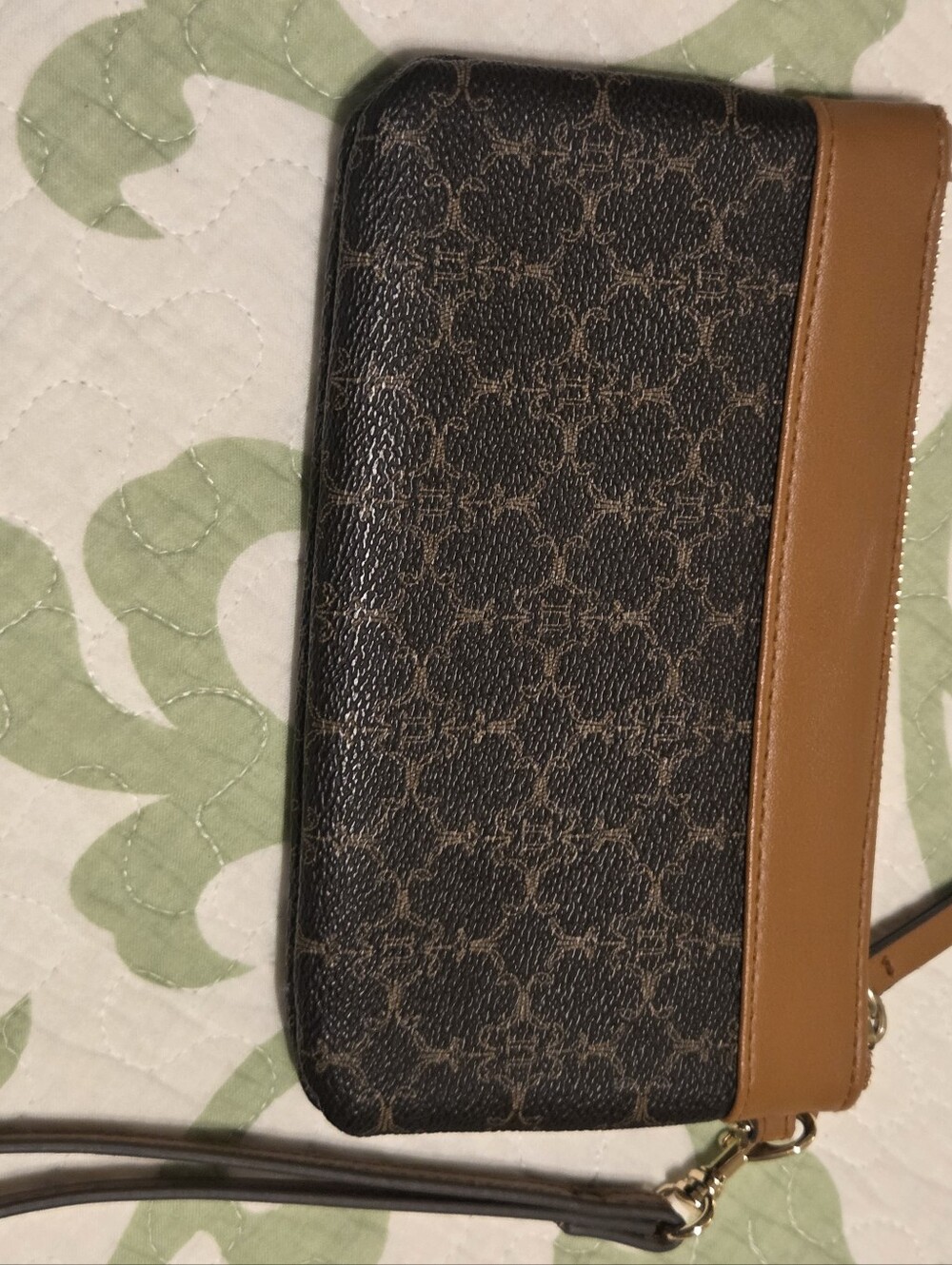 Nanette Lepore Brown and Tan Logo Zip Wristlet Faux Leather - Picture 4 of 6